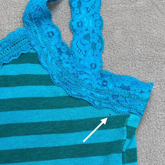 Vtg 90s 00s Y2K Striped Lace Trim Straps Camisole Tank Top Womens XL Blue Cotton - Picture 6 of 11